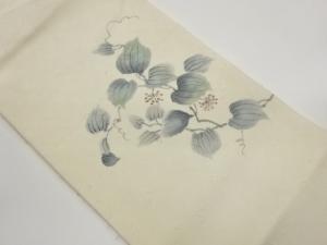 ひげ紬手描き葉に実模様名古屋帯